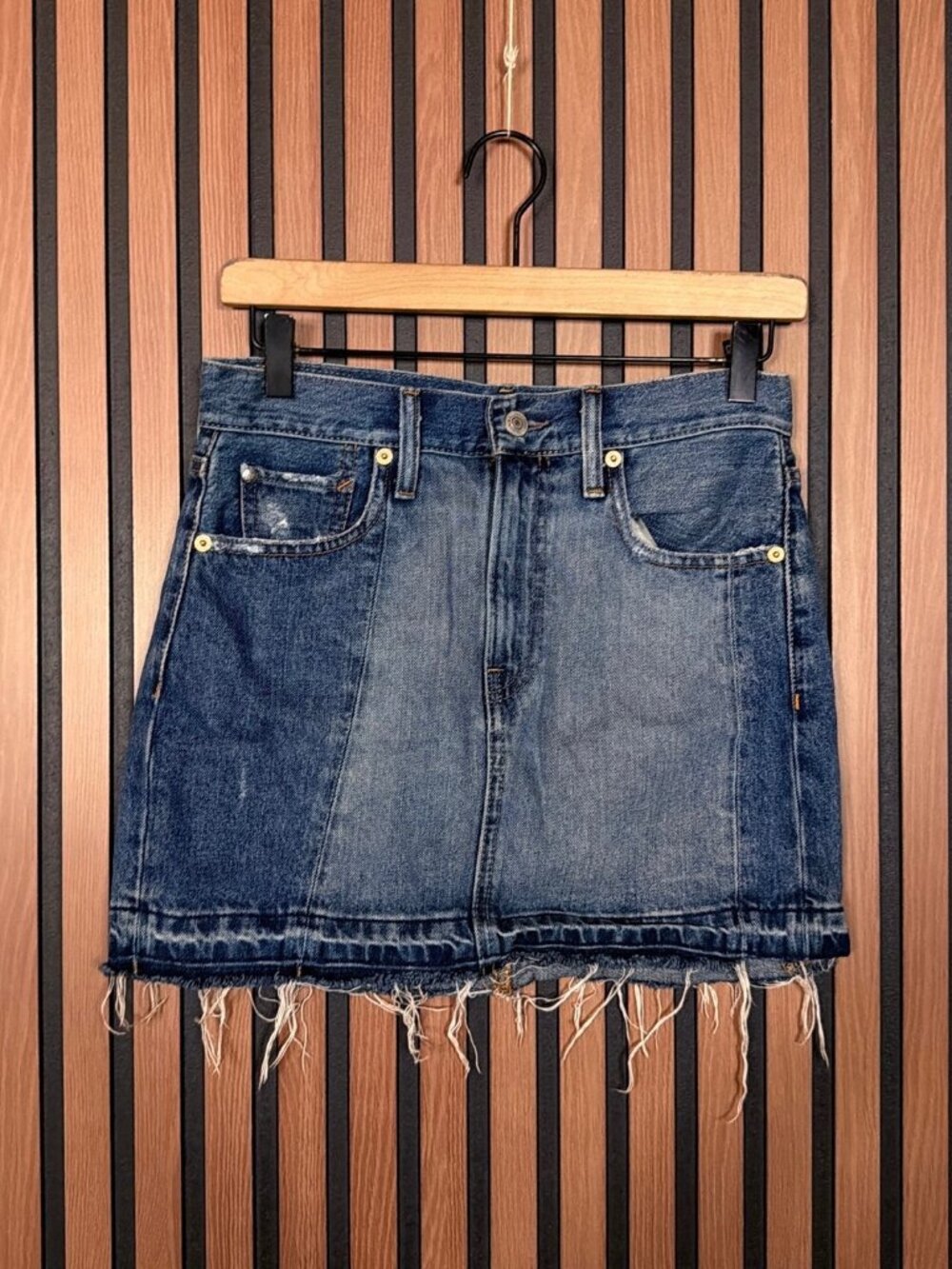 Denim & Supply Ralph Lauren Jean Skirt 25 Blue Mini Frayed Pleated 5 Pocket